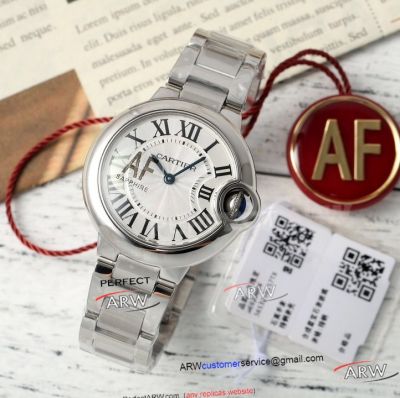 AF Cartier Ballon Bleu 33mm White Roman Face Stainless Steel NH05 Movement Watch